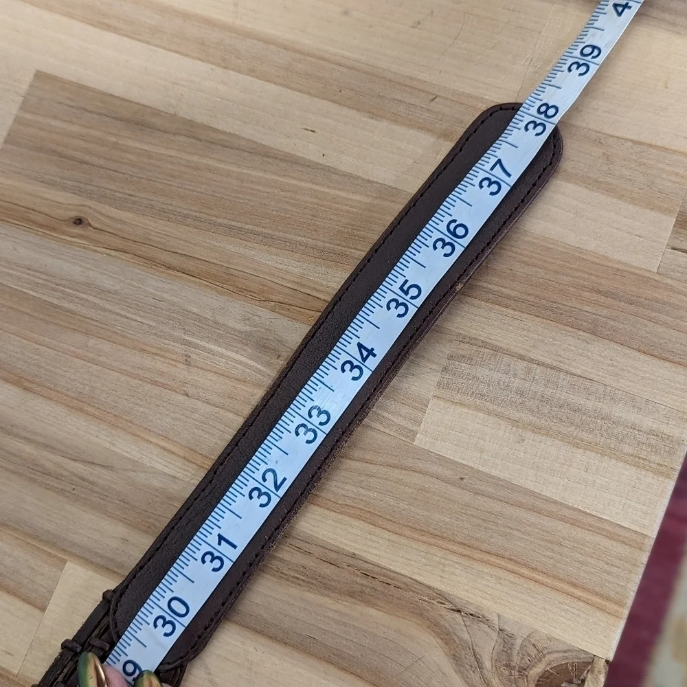 Vintage Wide Braided Brown Leather Belt with Nickel Buckle L